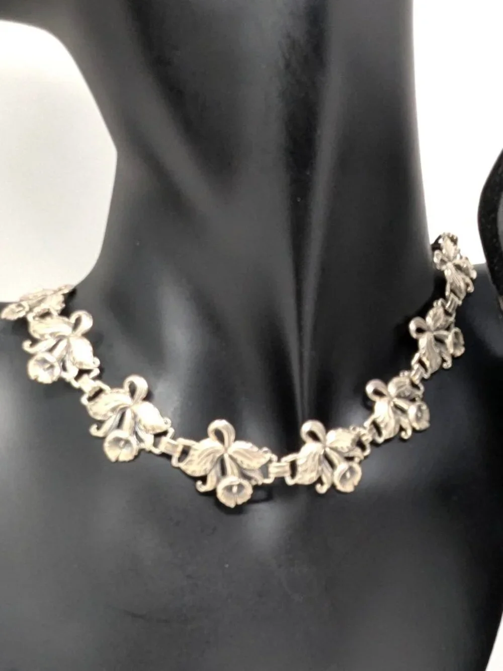 VTG 1940s Guglielmo Cini Sterling Silver Necklace Cattleya Orchids 15